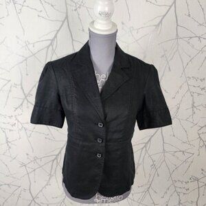 Smart Set Black 100% Linen Button Front Fitted Short Blouse